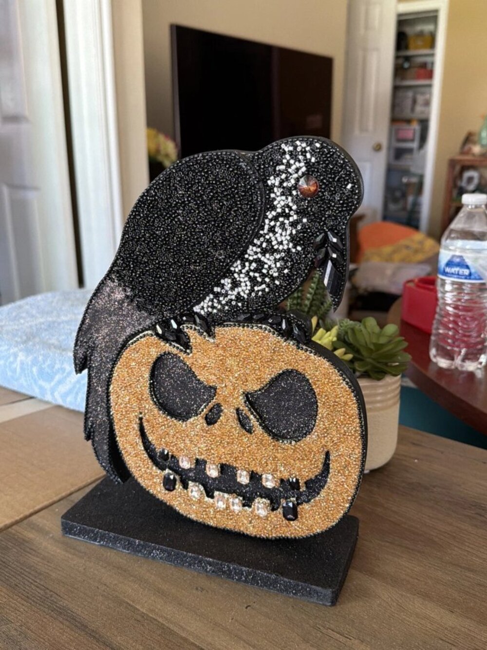 Embellished Halloween Tabletop Decor, Crow Perched On A Jack O Lantern - India - Picture 2 of 4